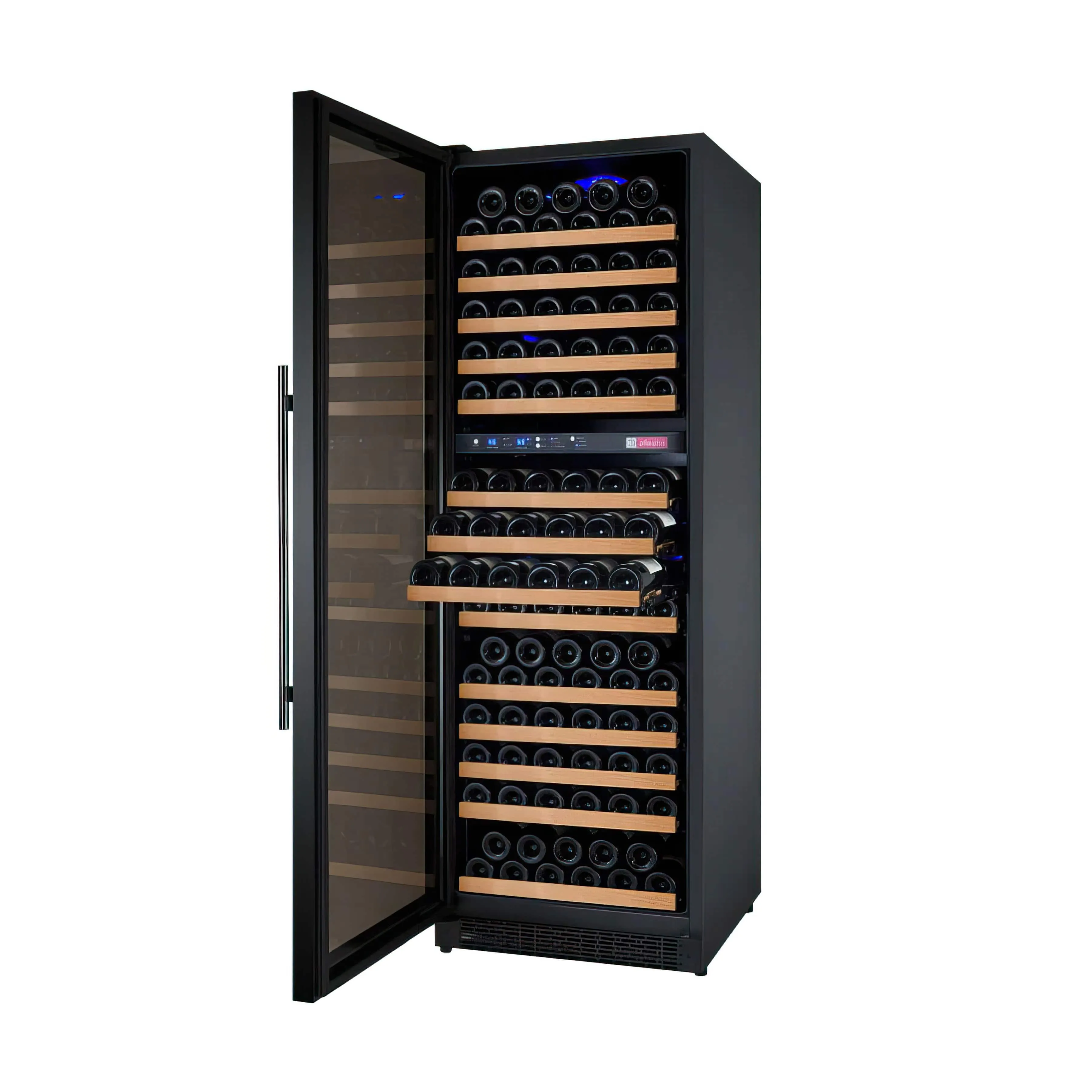 24" Wide FlexCount II Tru-Vino 172 Bottle Dual Zone Black Left Hinge Wine Refrigerator