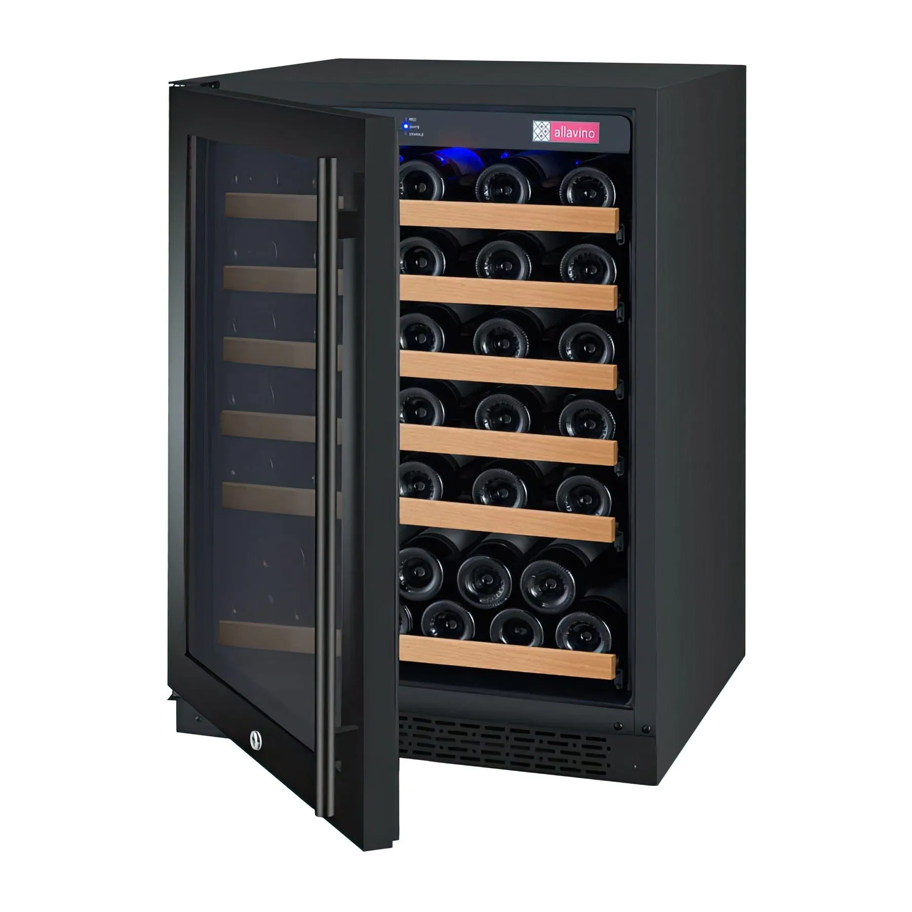 24" Wide FlexCount II Tru-Vino 56 Bottle Single Zone Black Left Hinge Wine Refrigerator