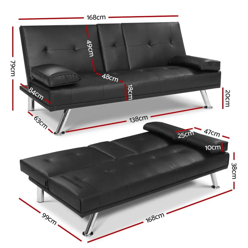 3 Seater Leather Cup Holder Recliner Sofa Bed