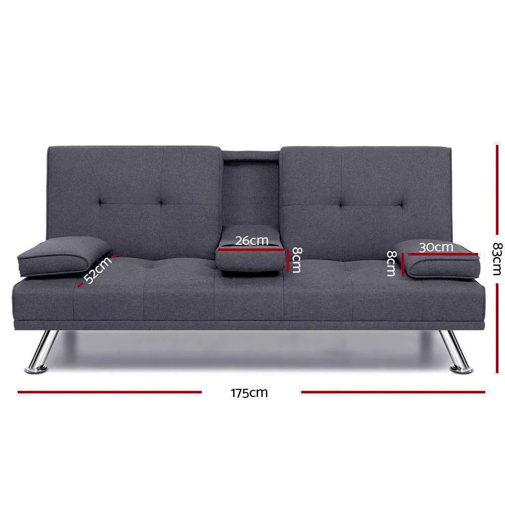 3 Seater Sofa Bed Recliner Futon (Dark Grey)