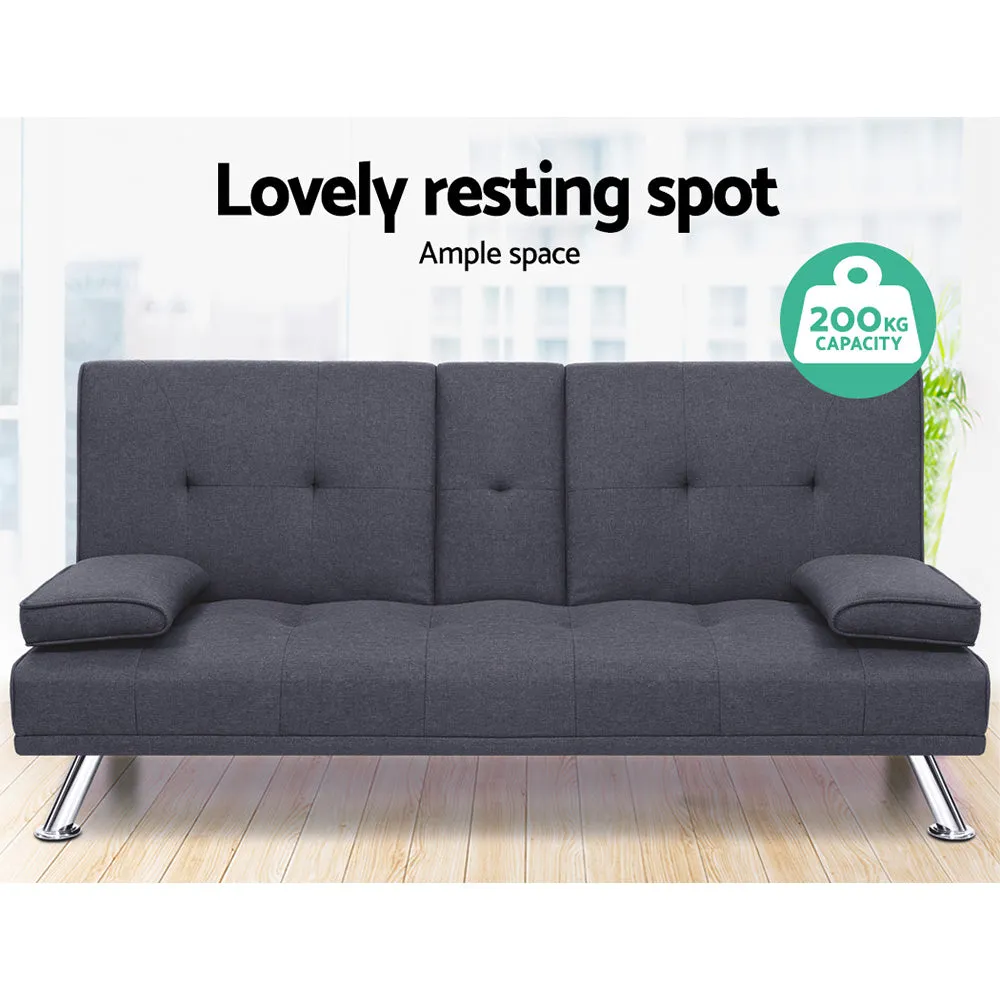 3 Seater Sofa Bed Recliner Futon (Dark Grey)