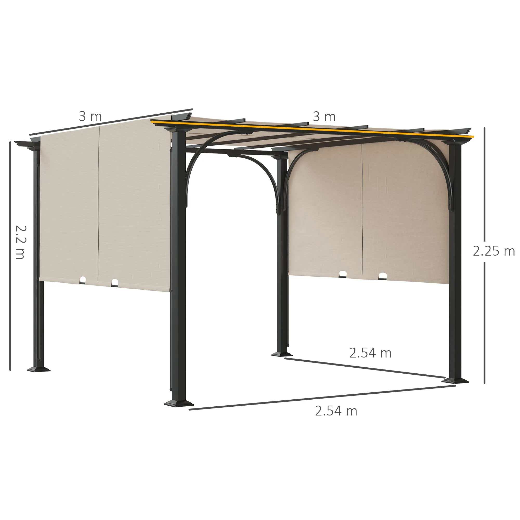 3 x 3(m) Outdoor Retractable Pergola, Garden Pergola Gazebo with Adjustable Canopy, Beige