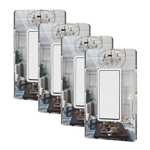 4PC Mirror Light Switch Plates Single Rocker 4.72" X 2.91" Switch Light Cover Durable Wall Plates Decorative Outlet Covers Acrylic Mirrored（Single Rocker）