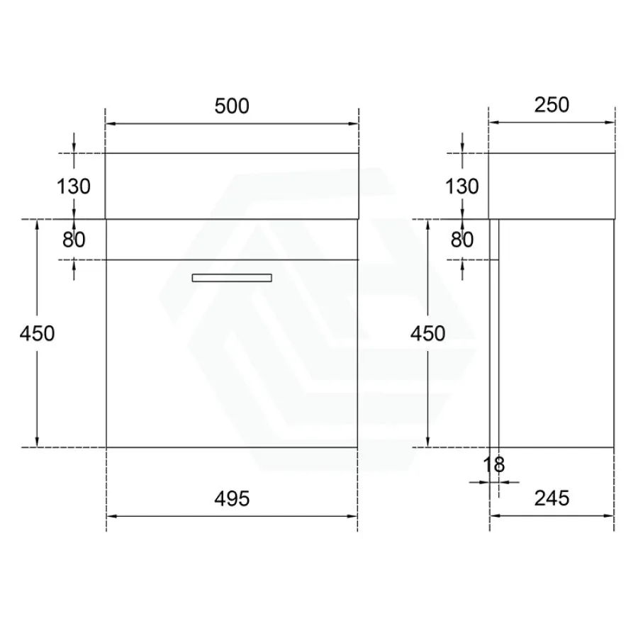 500x250x520mm Wall Hung Bathroom Floating Vanity with Ceramic Top MATT WHITE One Tap Hole