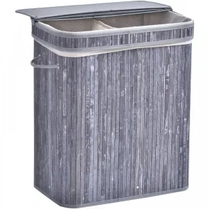 70L 2-Compartment Bamboo Laundry Basket Grey