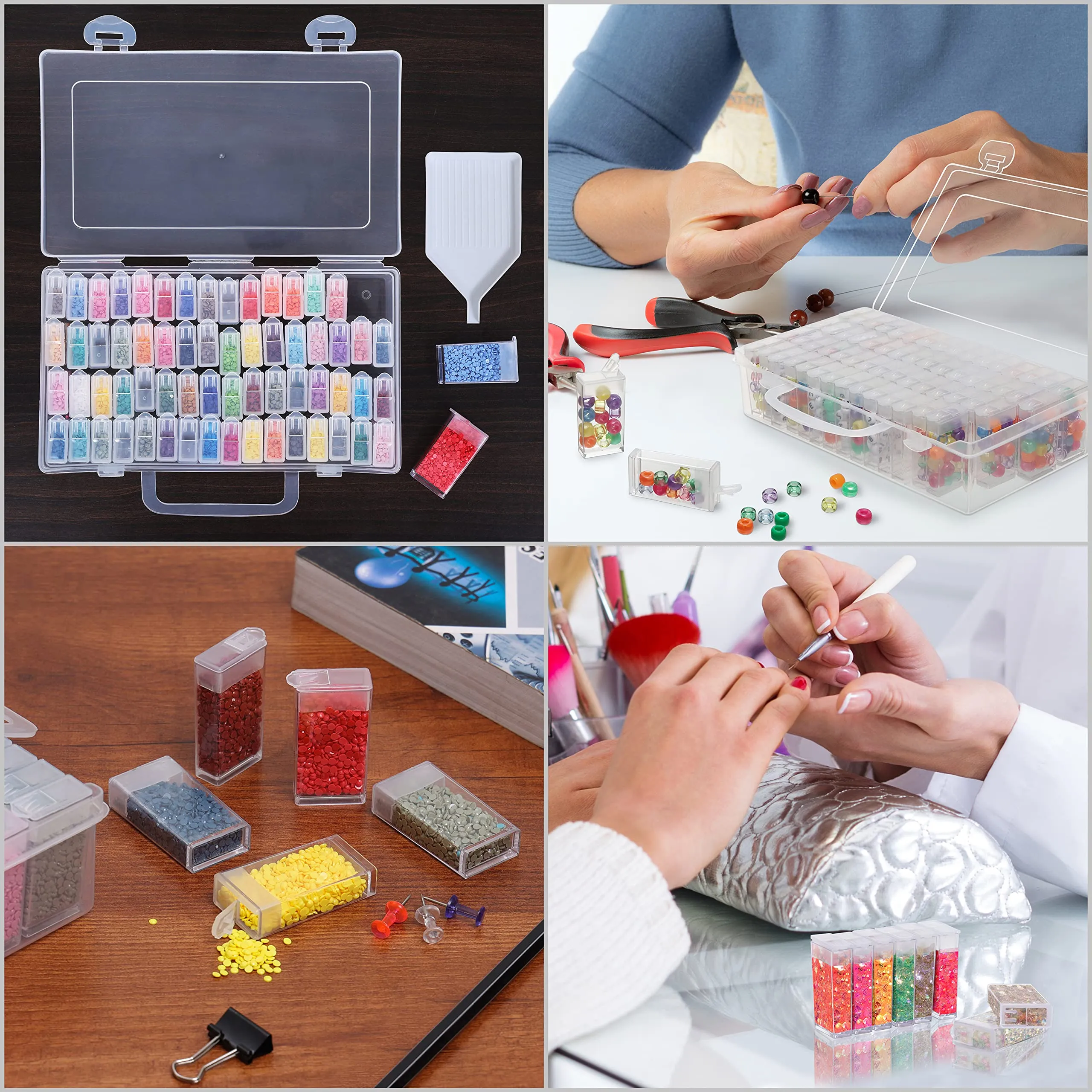 ABOUT SPACE Diamond Painting Storage Box - 64 Slots Bead Storage Boxes with 64 Labels and 1 Pouring Funnel, Sturdy Transparent Storage Boxes for Glitters, Tiny Beads, Jewelry Making Beads & Diamonds