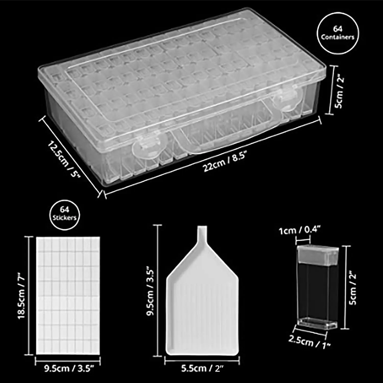 ABOUT SPACE Diamond Painting Storage Box - 64 Slots Bead Storage Boxes with 64 Labels and 1 Pouring Funnel, Sturdy Transparent Storage Boxes for Glitters, Tiny Beads, Jewelry Making Beads & Diamonds