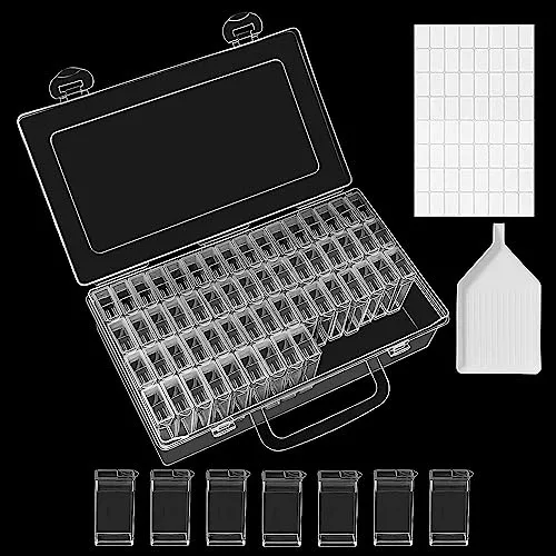 ABOUT SPACE Diamond Painting Storage Box - 64 Slots Bead Storage Boxes with 64 Labels and 1 Pouring Funnel