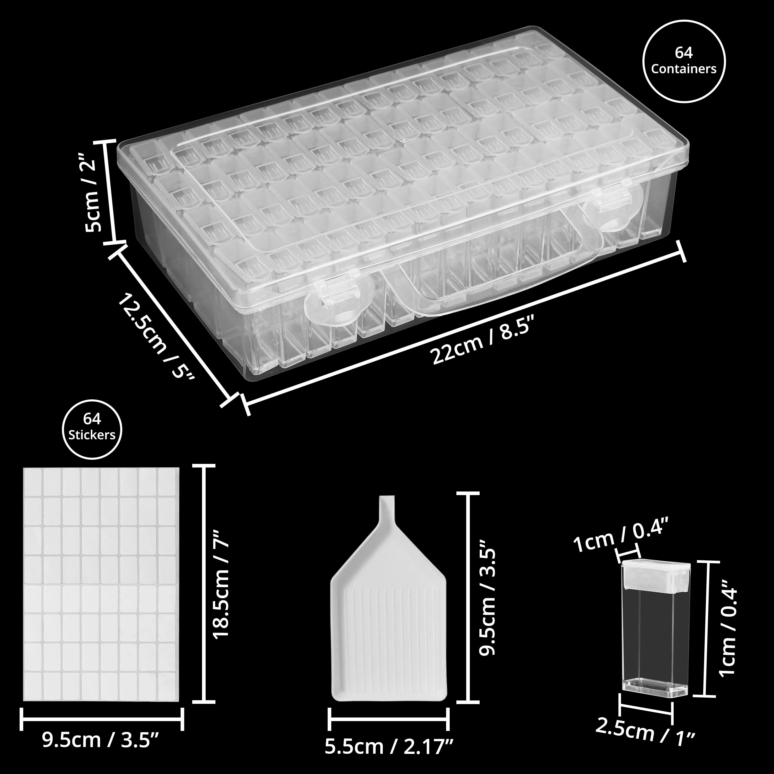 ABOUT SPACE Diamond Painting Storage Box - 64 Slots Bead Storage Boxes with 64 Labels and 1 Pouring Funnel