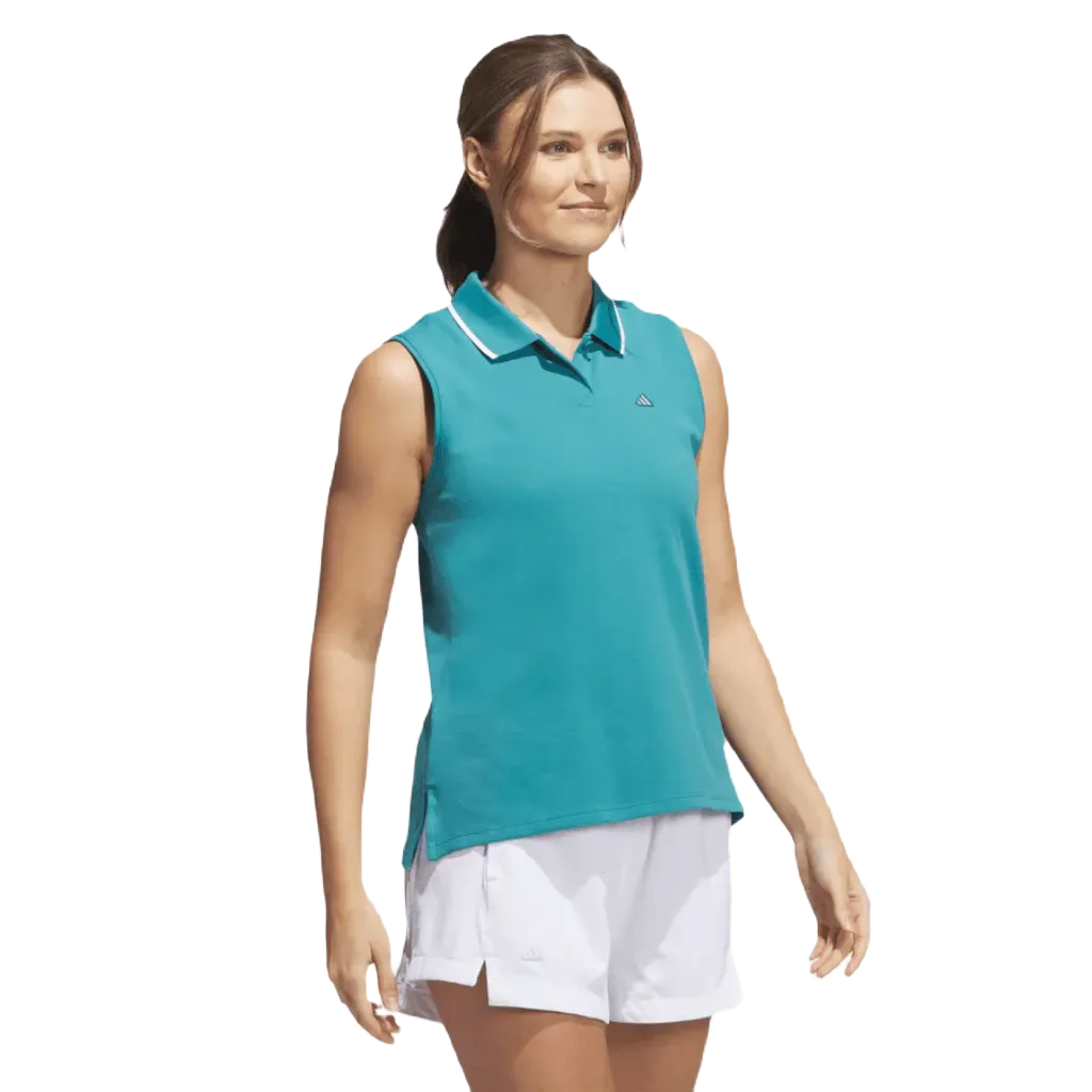 Adidas Ladies Go-To Piqué Sleeveless Golf Polo Shirt - Turquoise