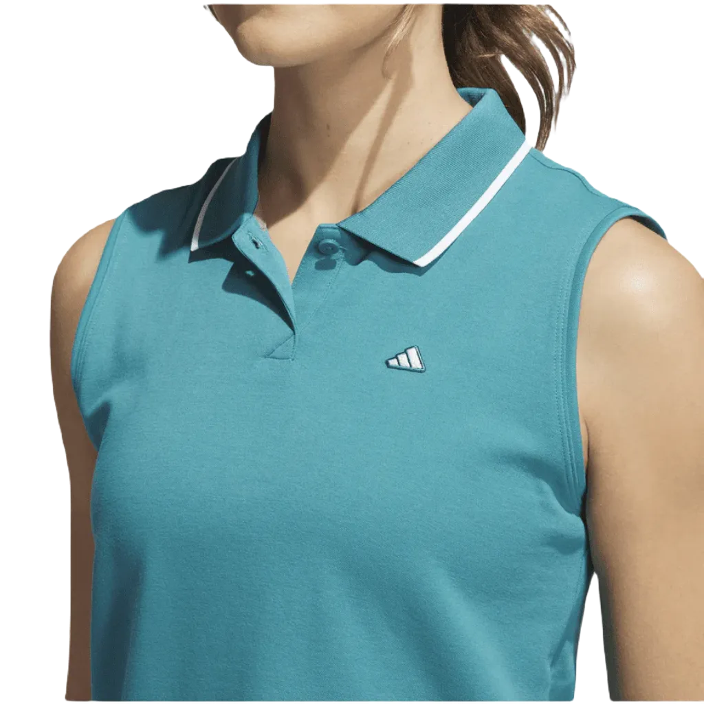 Adidas Ladies Go-To Piqué Sleeveless Golf Polo Shirt - Turquoise