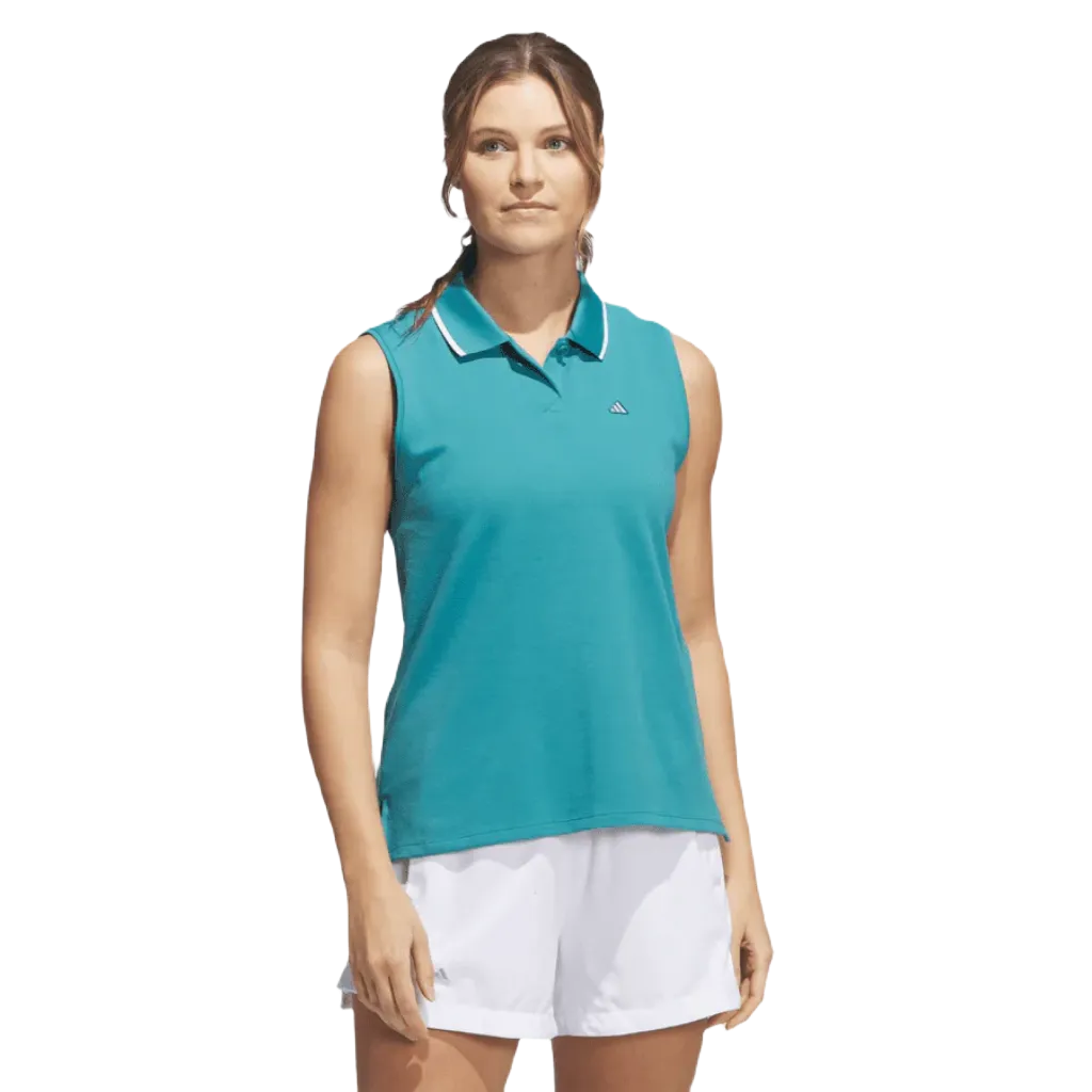 Adidas Ladies Go-To Piqué Sleeveless Golf Polo Shirt - Turquoise