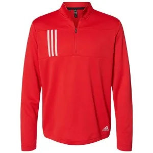 adidas Men's Team Collegiate Red/Grey Two 3-Stripes Double Knit Quarter-Zip Pullover