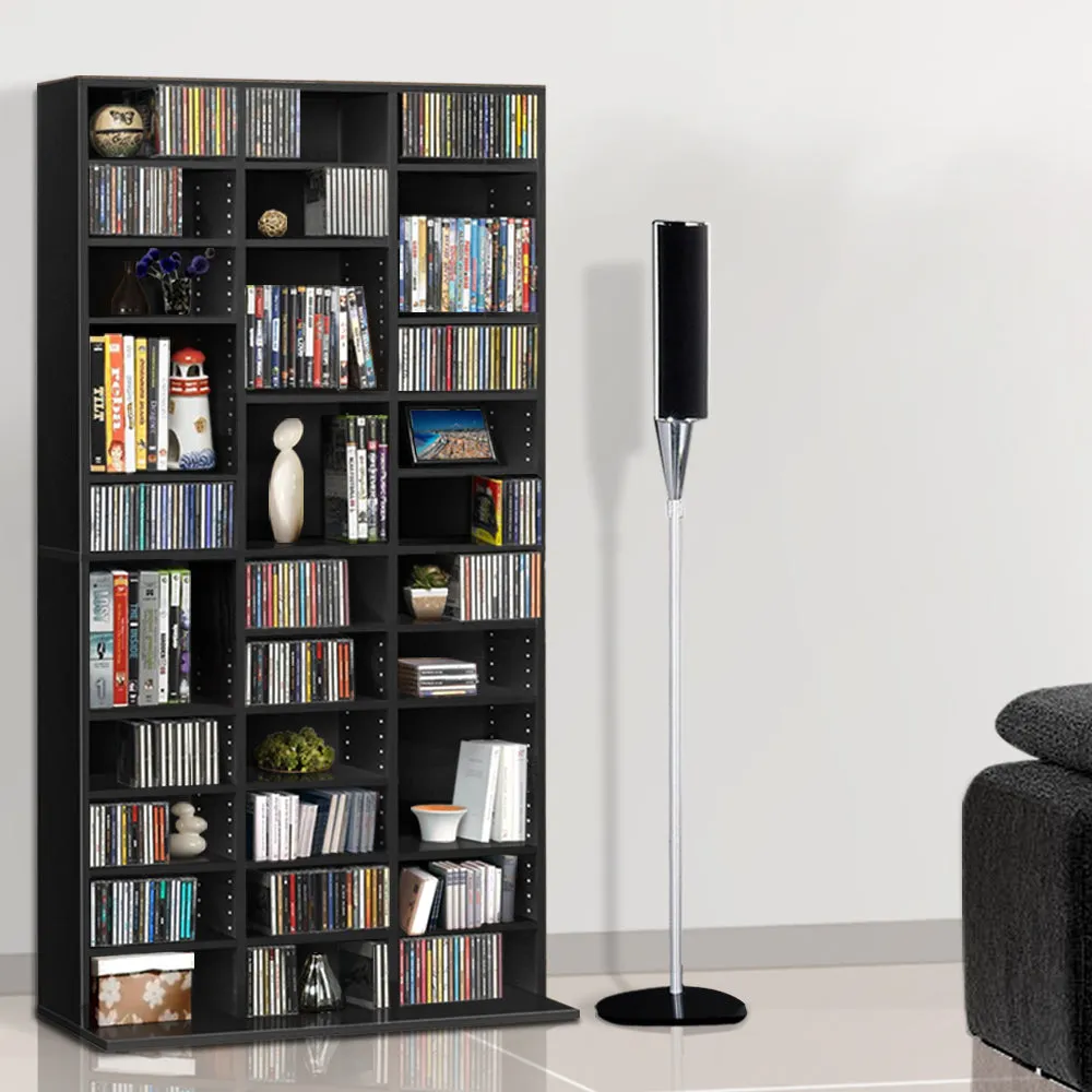 Adjustable Black Bookshelf CD DVD Storage Rack - Artiss