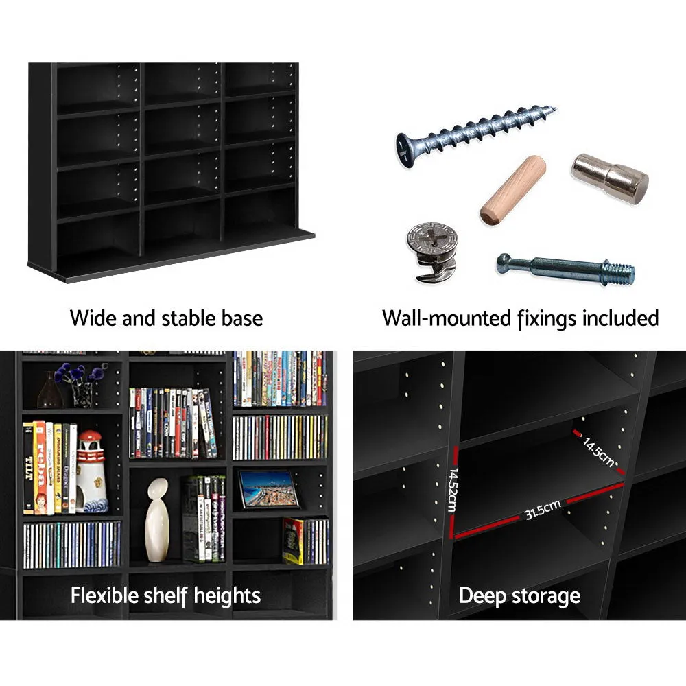 Adjustable Black Bookshelf CD DVD Storage Rack - Artiss