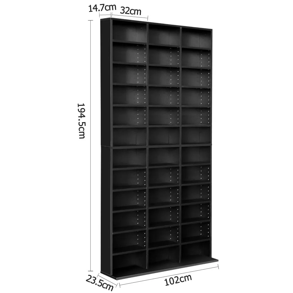 Adjustable Black Bookshelf CD DVD Storage Rack - Artiss