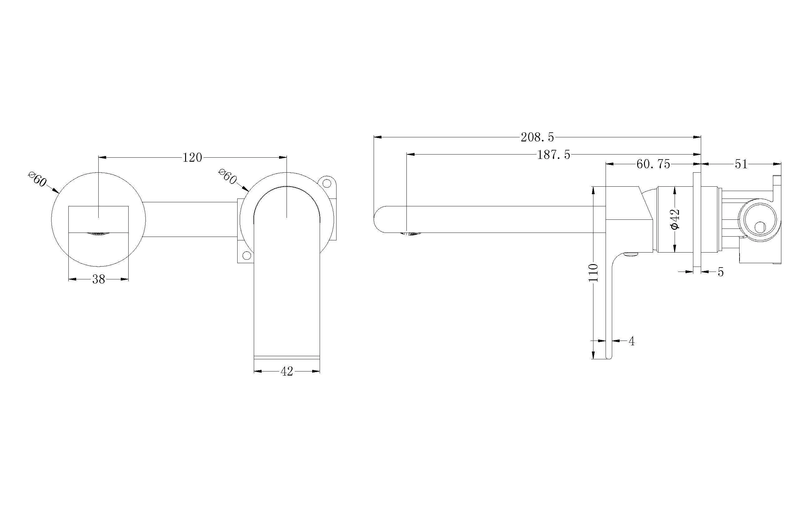 Bianca Wall  Basin Mixer Separate Back Plate Gun Metal YSW3215-09E-GM