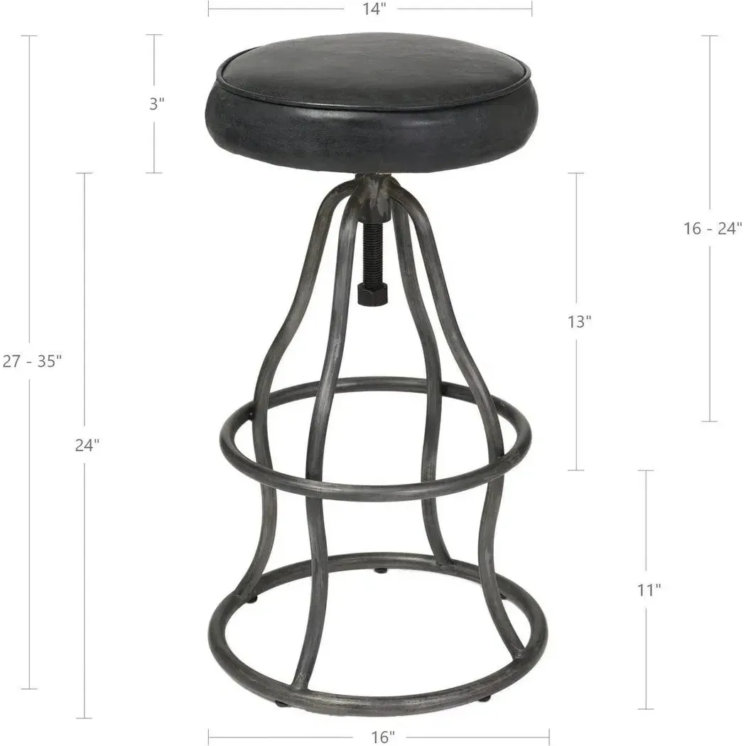 Black Leather Seat Backless Adjustable Height Counter Height Stool