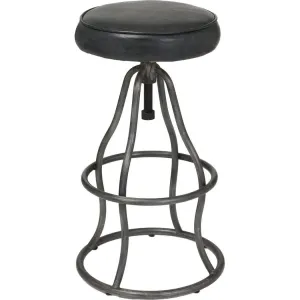 Black Leather Seat Backless Adjustable Height Counter Height Stool