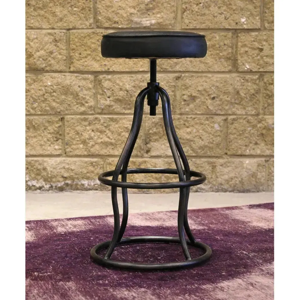 Black Leather Seat Backless Adjustable Height Counter Height Stool