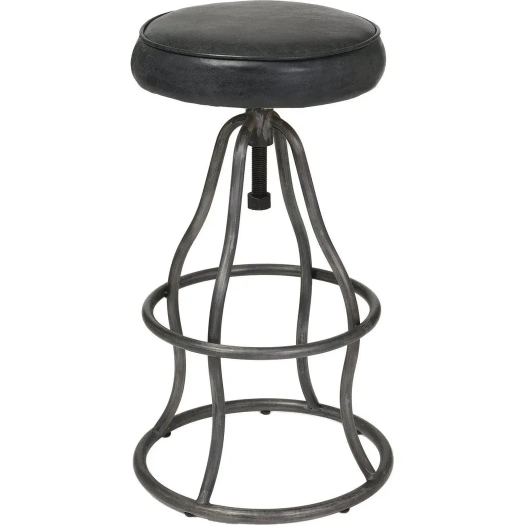 Black Leather Seat Backless Adjustable Height Counter Height Stool