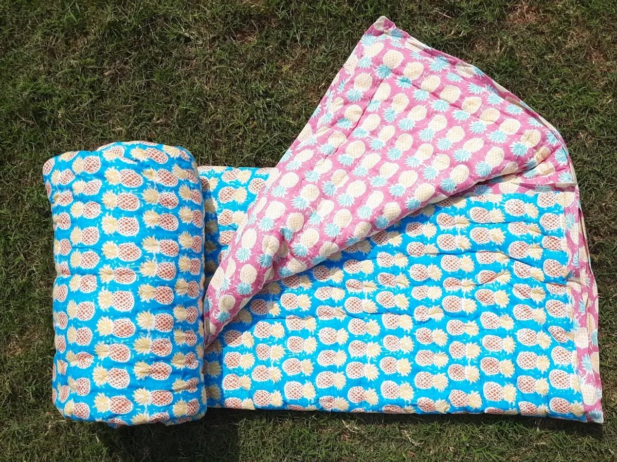 Blue & Pink Pineapple Kids Handmade Quilt