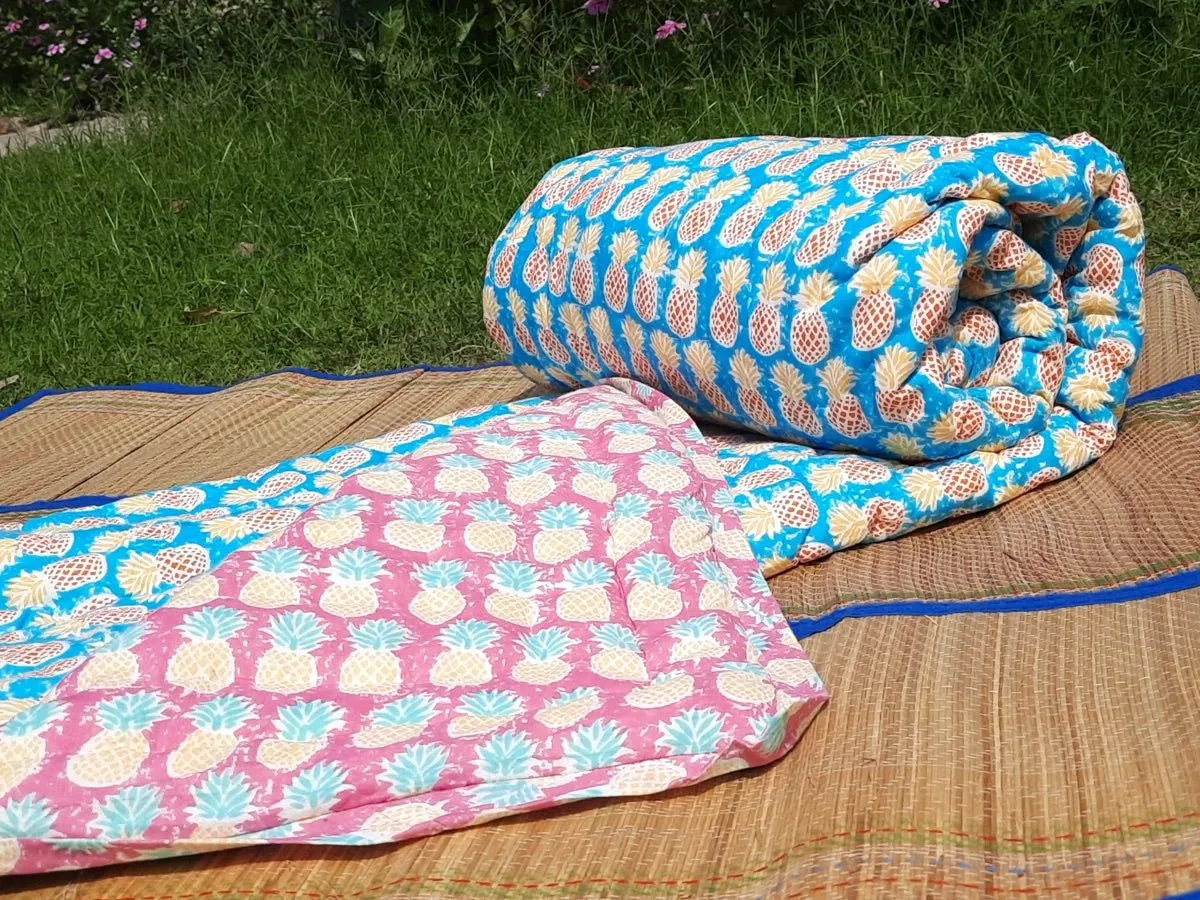 Blue & Pink Pineapple Kids Handmade Quilt