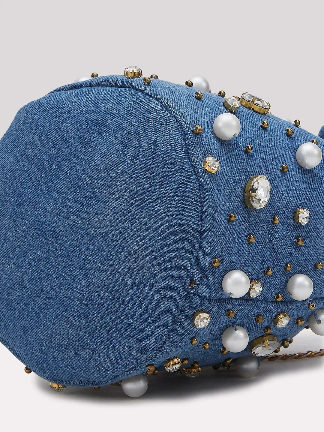 Caprese Emily In Paris Embellishment Work Party Wear Small Sling Handbag Blue