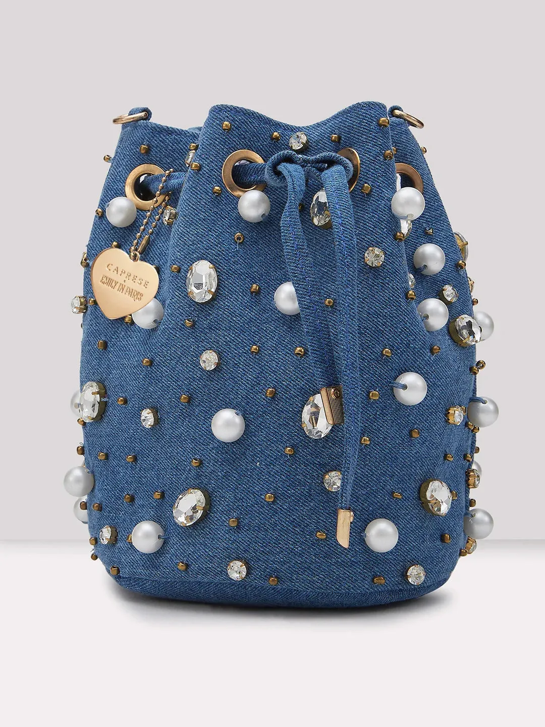 Caprese Emily In Paris Embellishment Work Party Wear Small Sling Handbag Blue