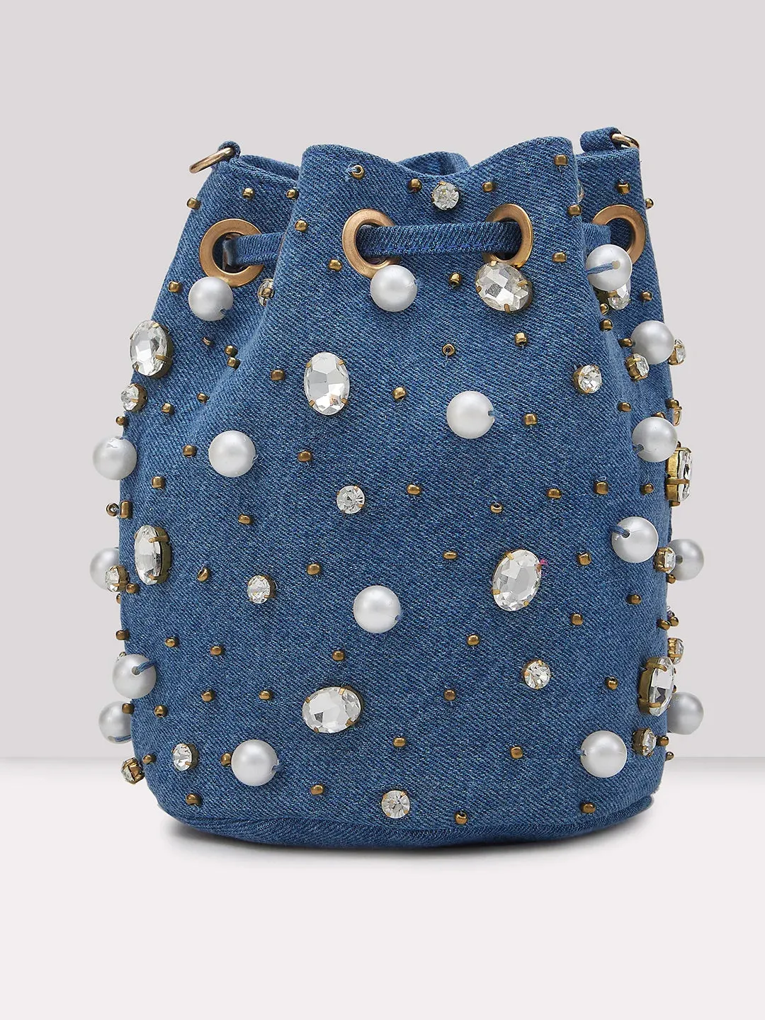 Caprese Emily In Paris Embellishment Work Party Wear Small Sling Handbag Blue