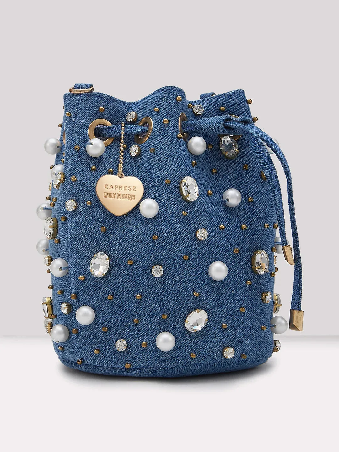 Caprese Emily In Paris Embellishment Work Party Wear Small Sling Handbag Blue