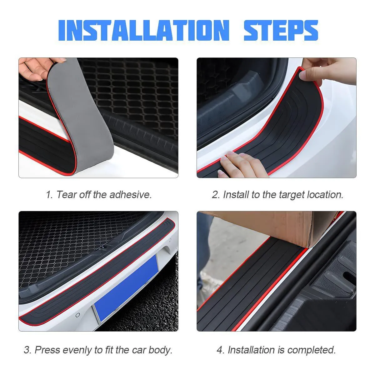 Car Rear Bumper Protector Guard, Anti-Scratch Rubber Trunk Door Sill Trim Cover