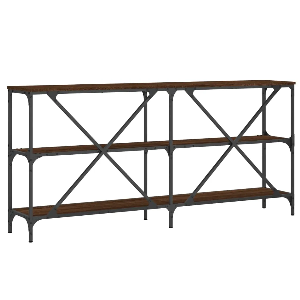 Console Table Brown Oak 160x30x75 cm Engineered Wood and Iron