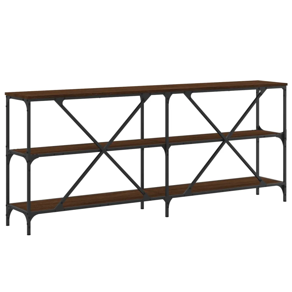 Console Table Brown Oak 180x30x75 cm Engineered Wood and Iron