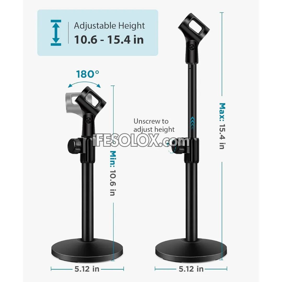 Desktop Adjustable Height Microphone Stand with Round Base - Brand New