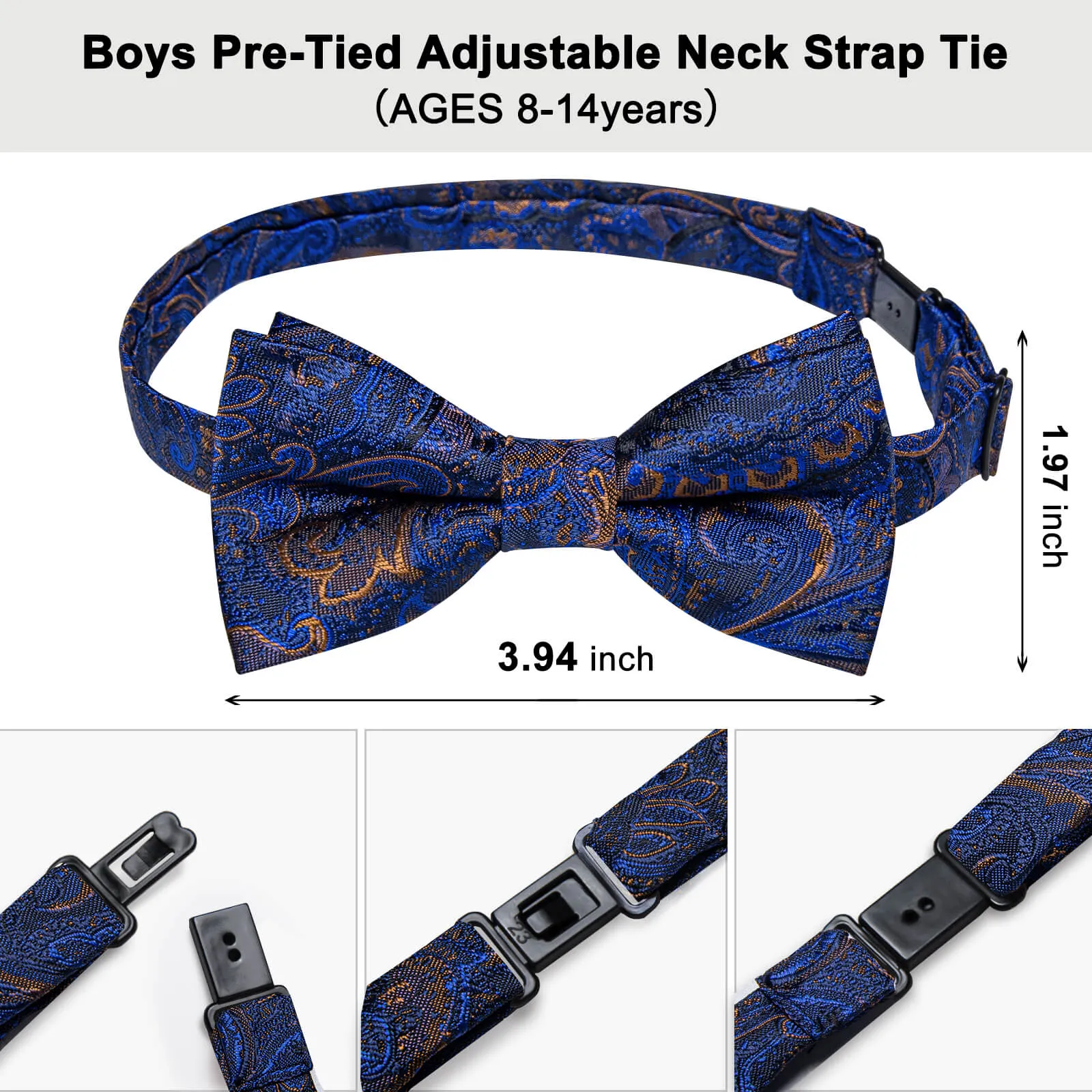 DiBanGu Kids Bow Tie Berry Blue Brown Floral Silk Pre-Bow Tie Hanky Set