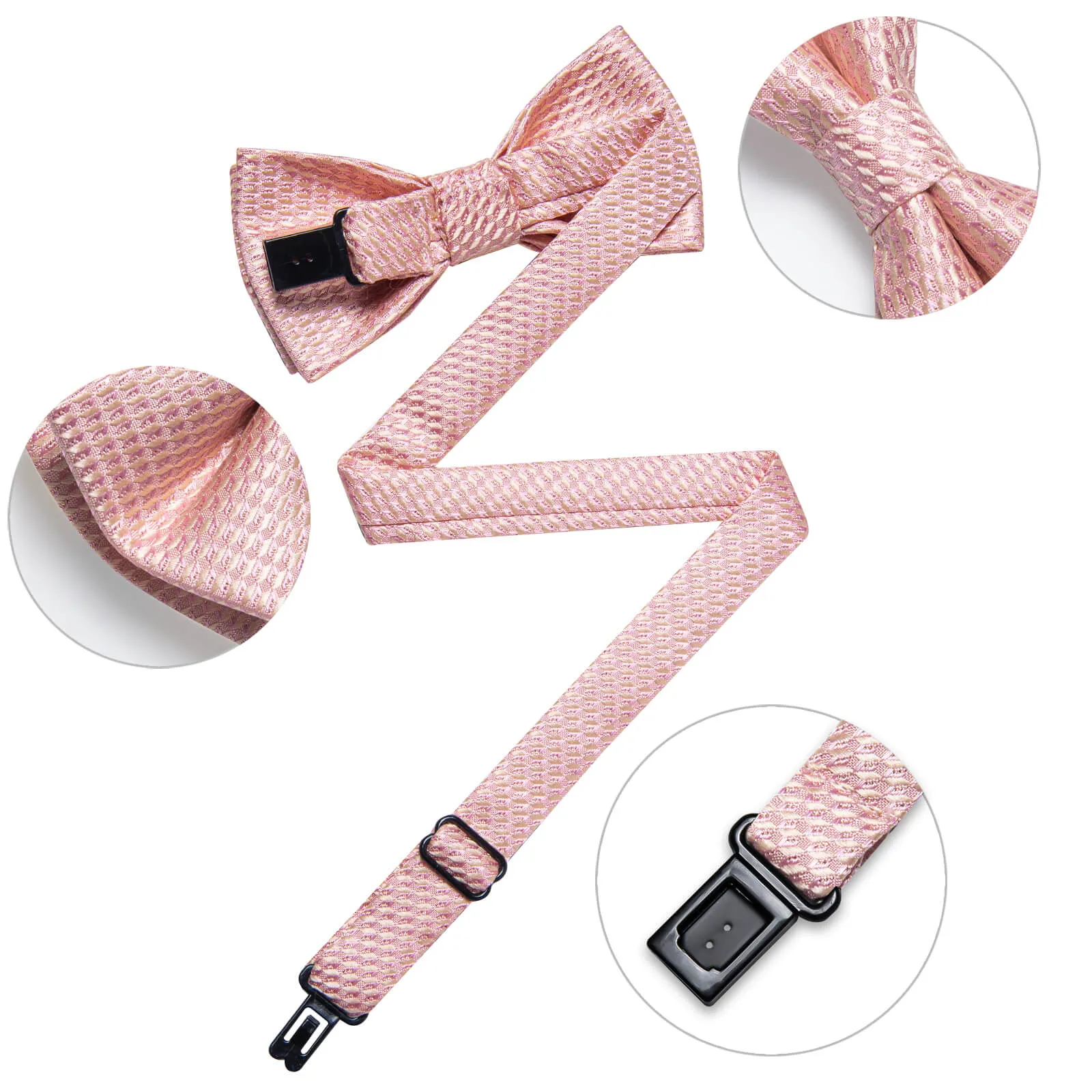 DiBanGu Kids Bow Tie Light Pink Geometric Silk Pre-Bow Tie Hanky Set