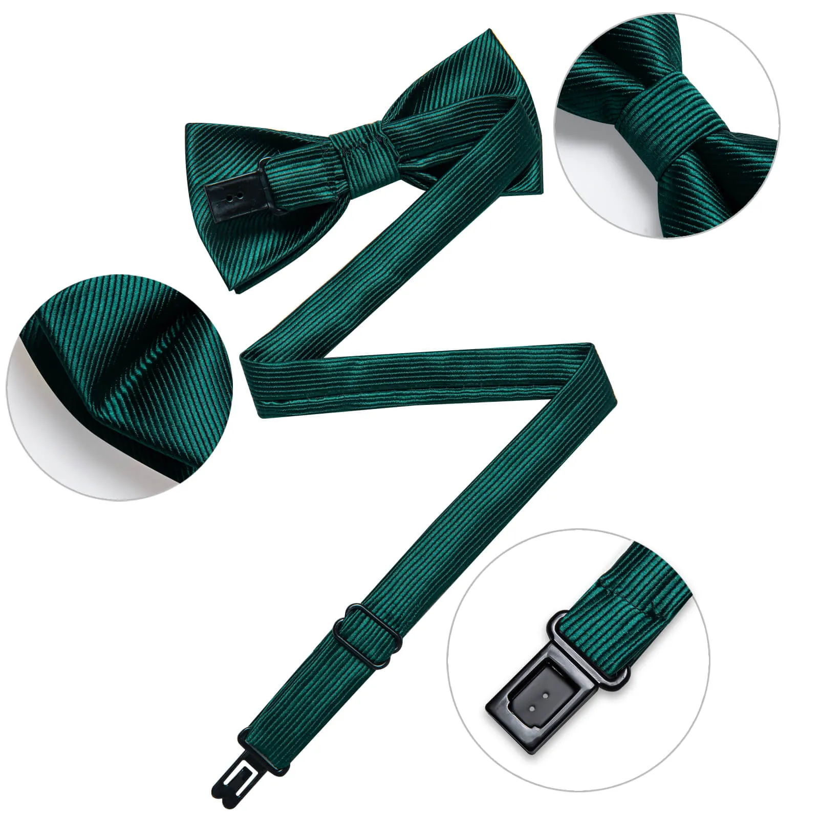 DiBanGu Kids Bow Tie Sapphire Pine Green Striped Silk Pre-Bow Tie Hanky Set