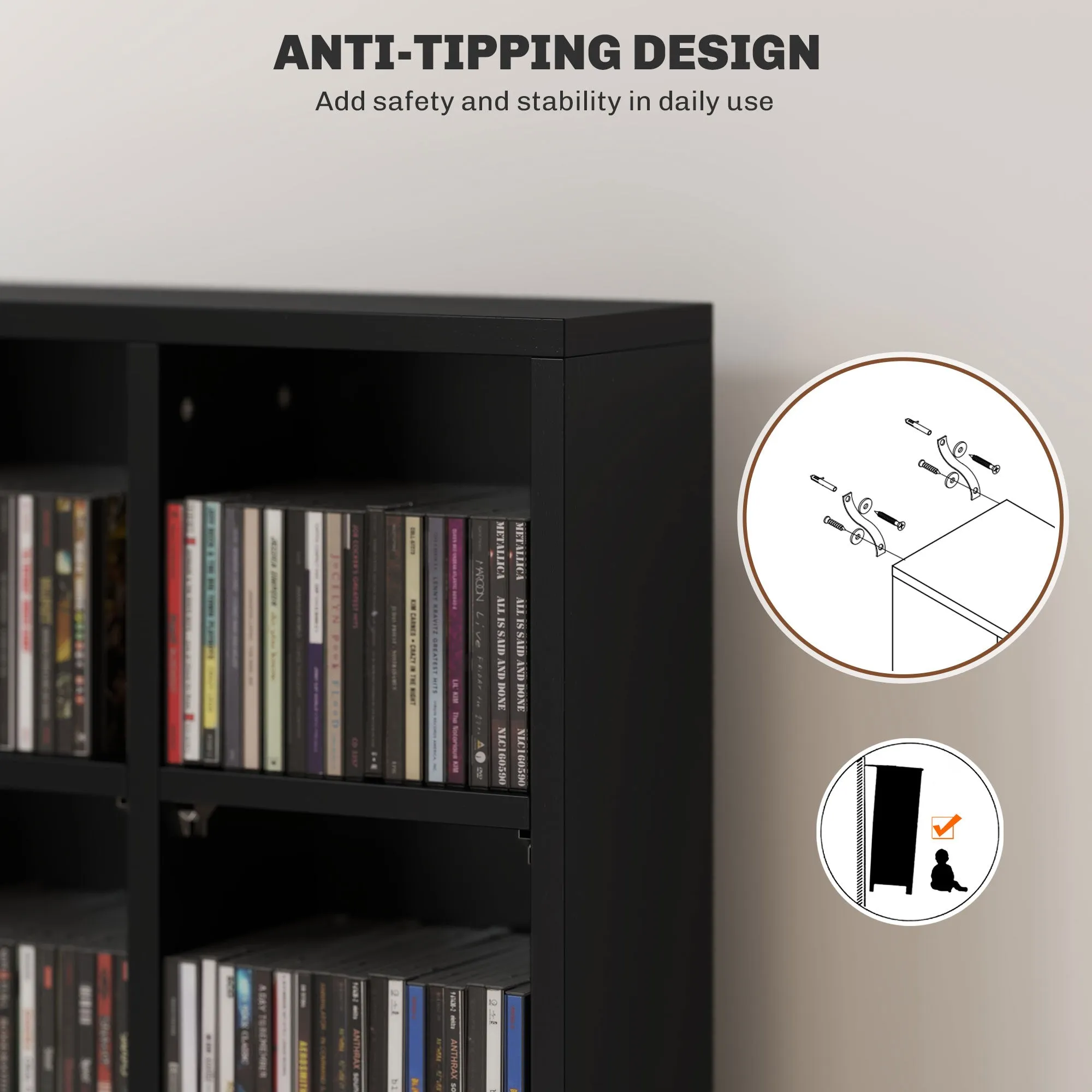 DVD CD Media Storage Rack, Video Display Unit, 89 x 130.5 cm, Black