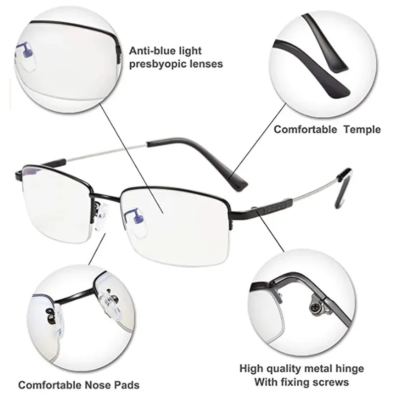 Half Rim Memory Titanium Photochromic Progressive Reading Glasses