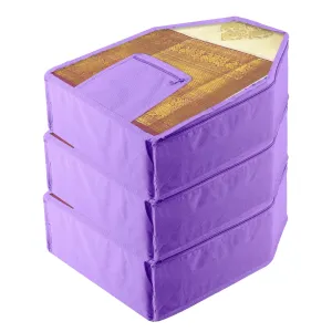 Heart Home Blouse Cover | Clothes Storage Bag | Zipper Wardrobe Organizers | Clothes Organiser with Attached Pocket with White Lace | Non-Woven Front Transparent | Pack of 3 | Purple