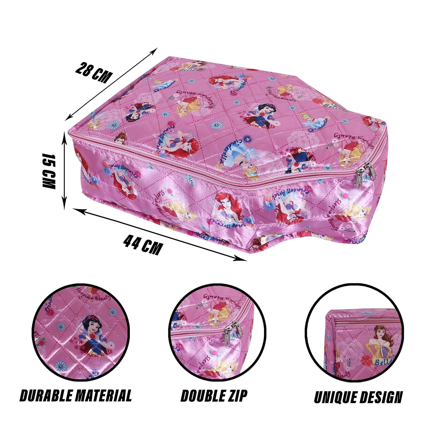 Heart Home Disney Princess Blouse Cover | Satin Digital Blouse Cover | Cloth Organizer for woman | Clothes Storage Bag | Double Zip wardrobe organizers | Pack of 2 | Pink