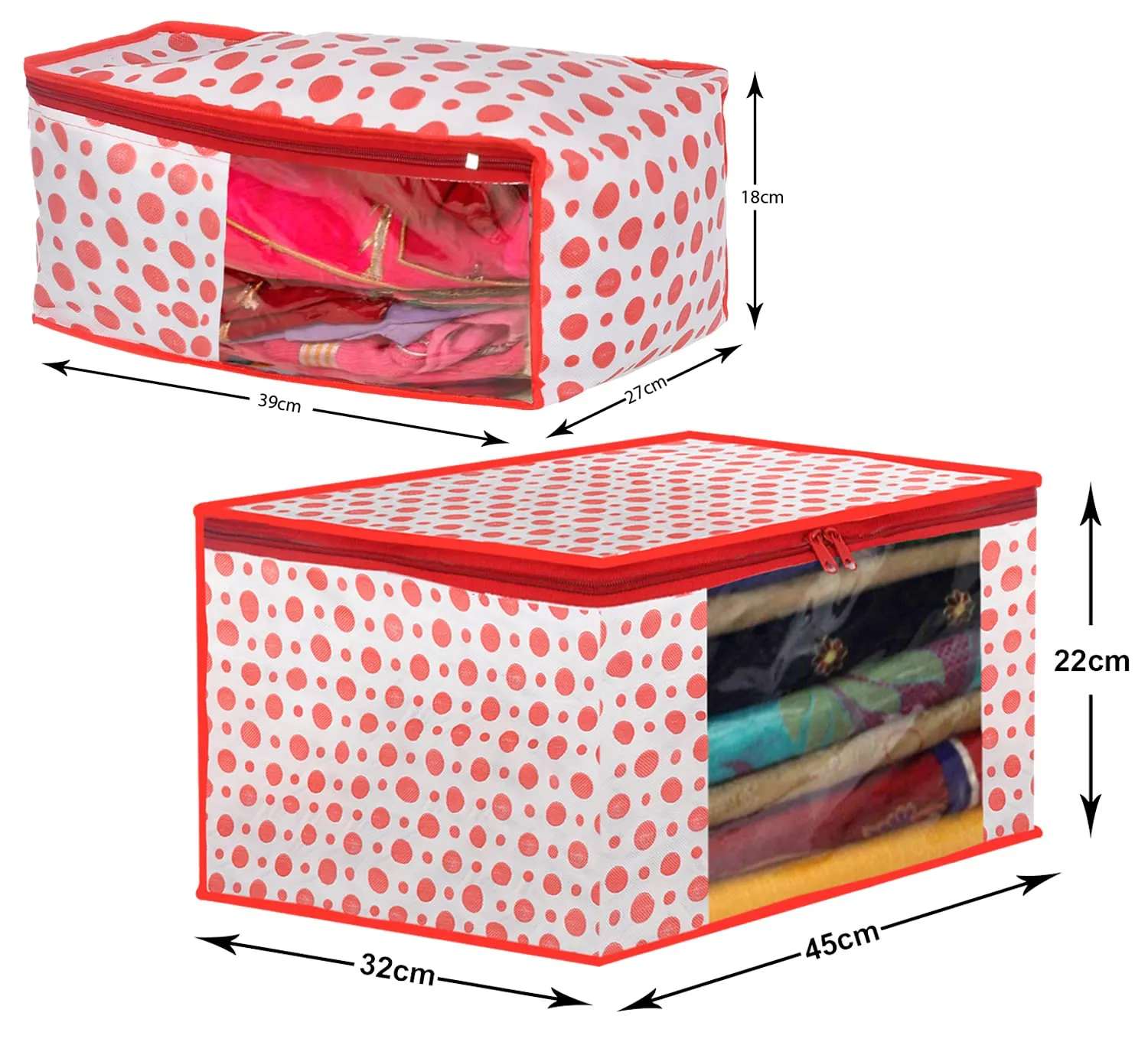 Heart Home Dot Printed Non-Woven Blouse & Saree Cover, Cloth Organizer Set, Wardrobe Organiser With Tranasparent Window- Pack of 6 (Pink)-46HH0476