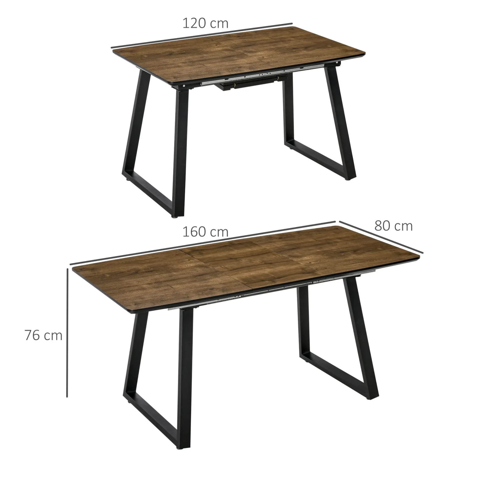 HOMCOM Extendable Dining Table - Rectangular Wood Effect, Steel Frame, Seats 4-6 - Ideal for Kitchen & Dining Room