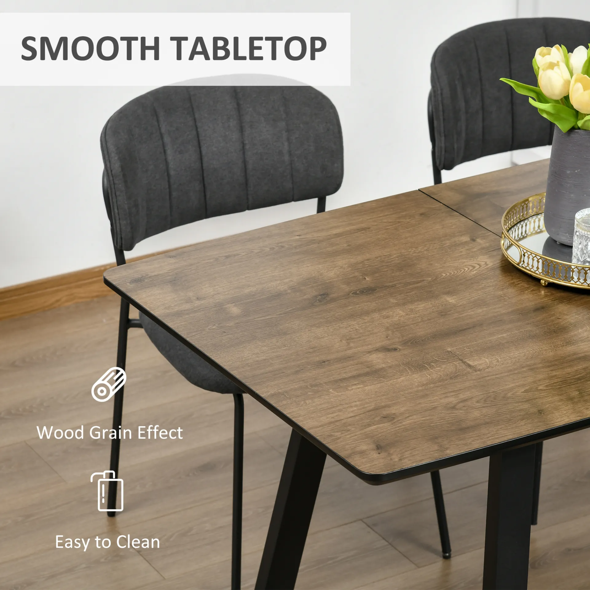 HOMCOM Extendable Dining Table - Rectangular Wood Effect, Steel Frame, Seats 4-6 - Ideal for Kitchen & Dining Room