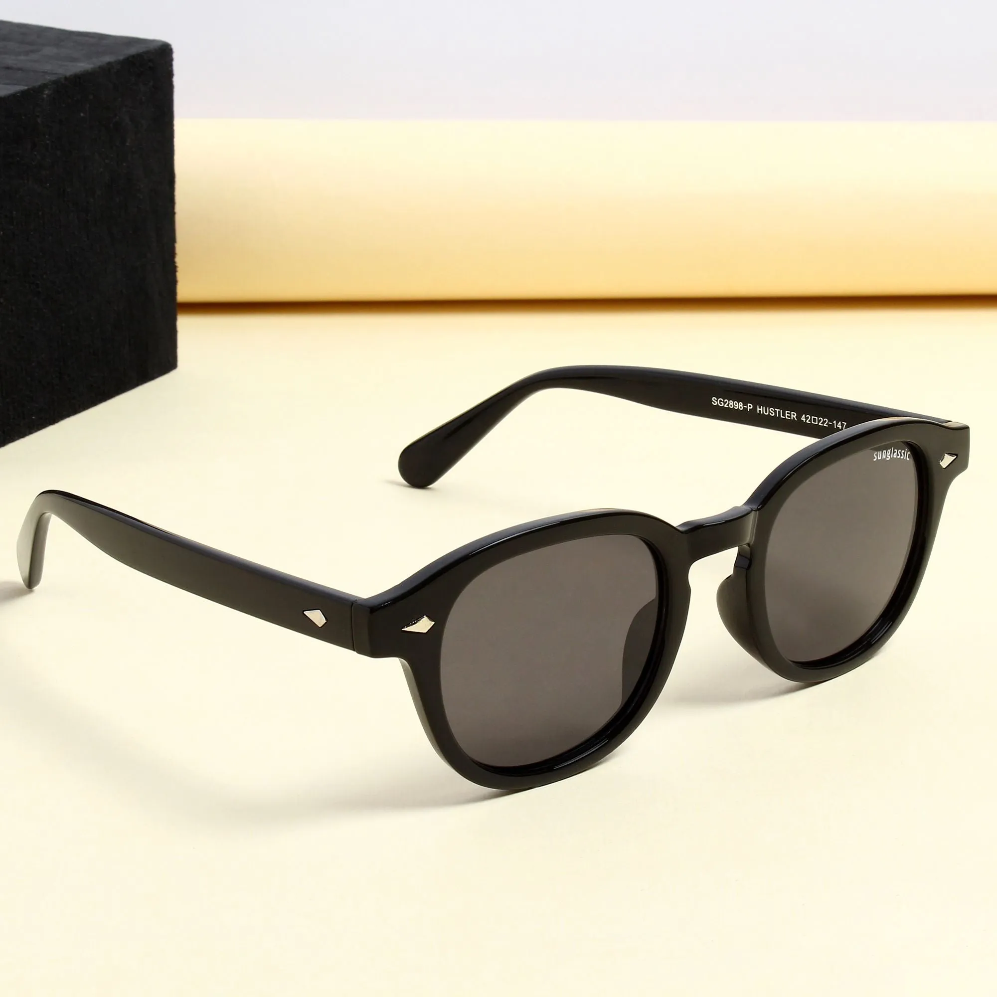 Hustler Black Polarized Round Sunglasses