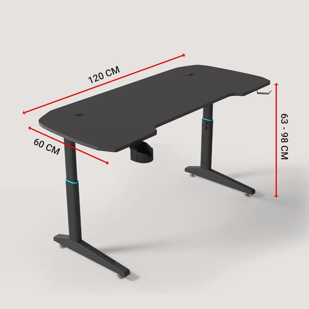 Kuber Industries Motorized Manual Height Adjustable Table for Work & Study with Earphone Hook & Cup Holder | Portable Standing Gaming Desk & Laptop Tables for Work from Home & Office | Y1200B-Black