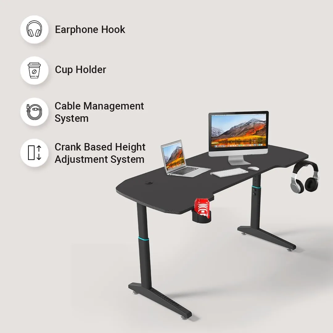 Kuber Industries Motorized Manual Height Adjustable Table for Work & Study with Earphone Hook & Cup Holder | Portable Standing Gaming Desk & Laptop Tables for Work from Home & Office | Y1200B-Black