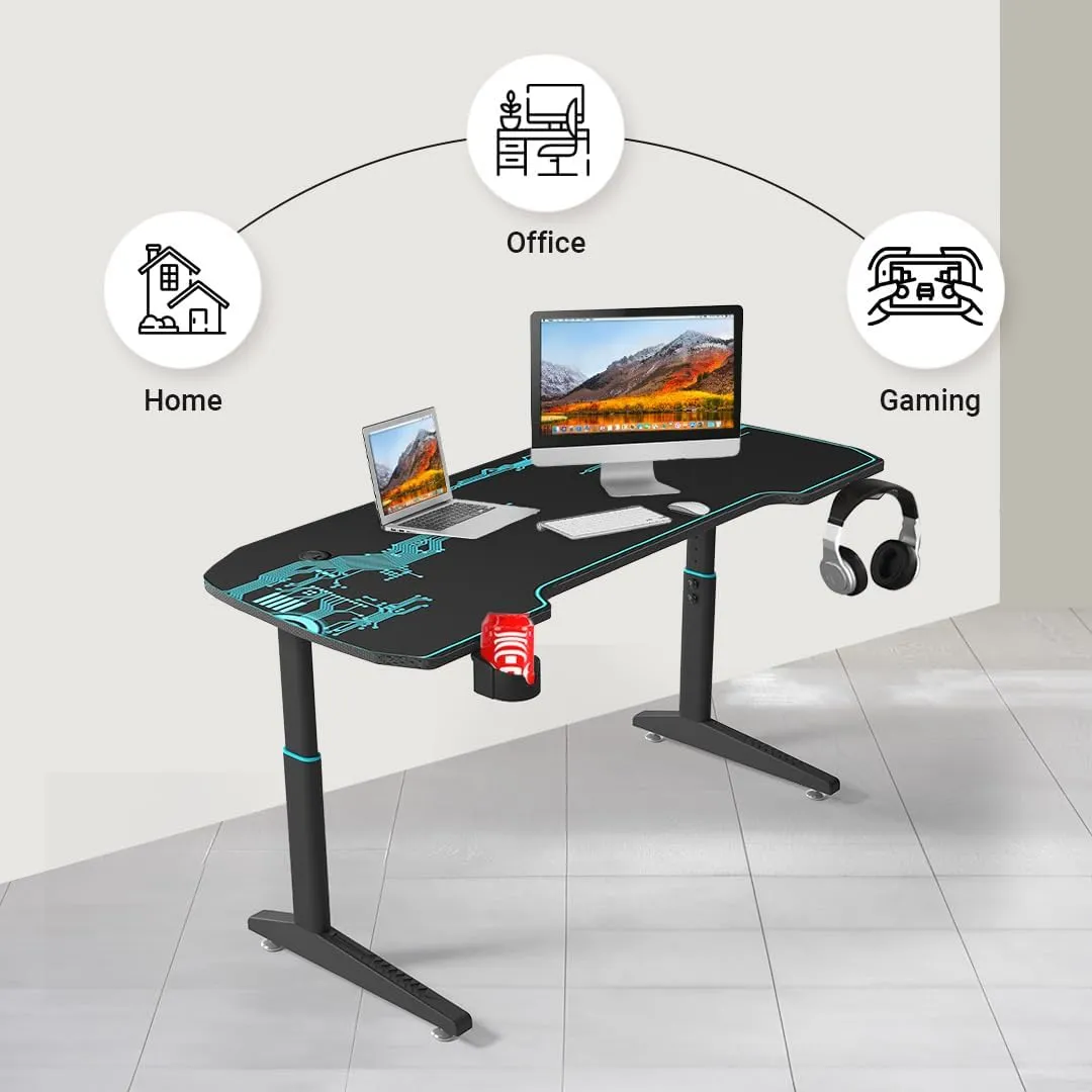 Kuber Industries Motorized Manual Height Adjustable Table for Work & Study with Earphone Hook & Cup Holder | Portable Standing Gaming Desk & Laptop Tables for Work from Home & Office | Y1400B-Black