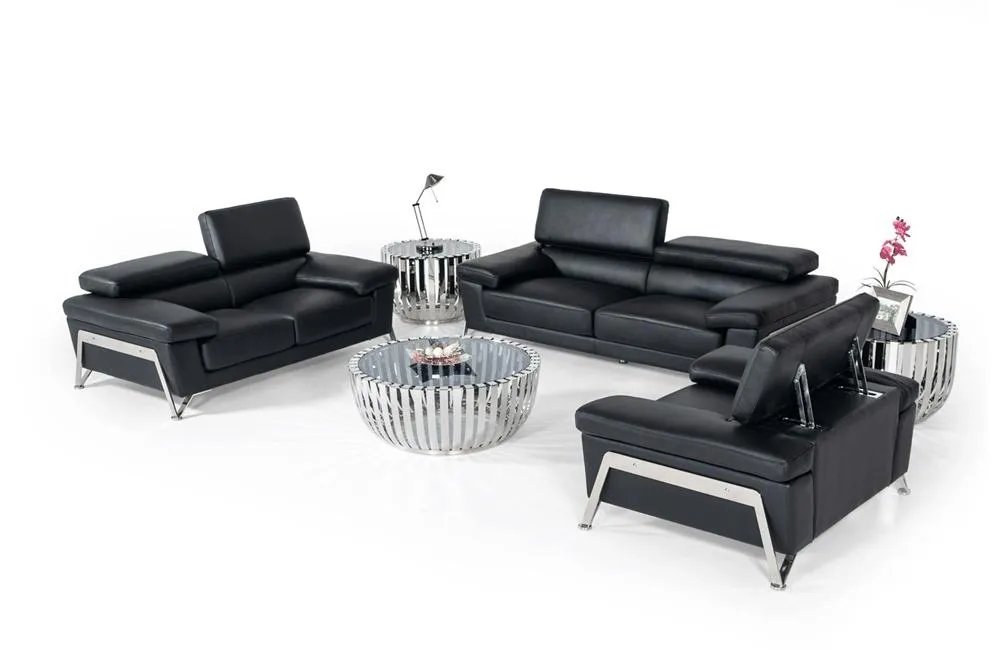 Maddison Modern Leather Sofa Set Black